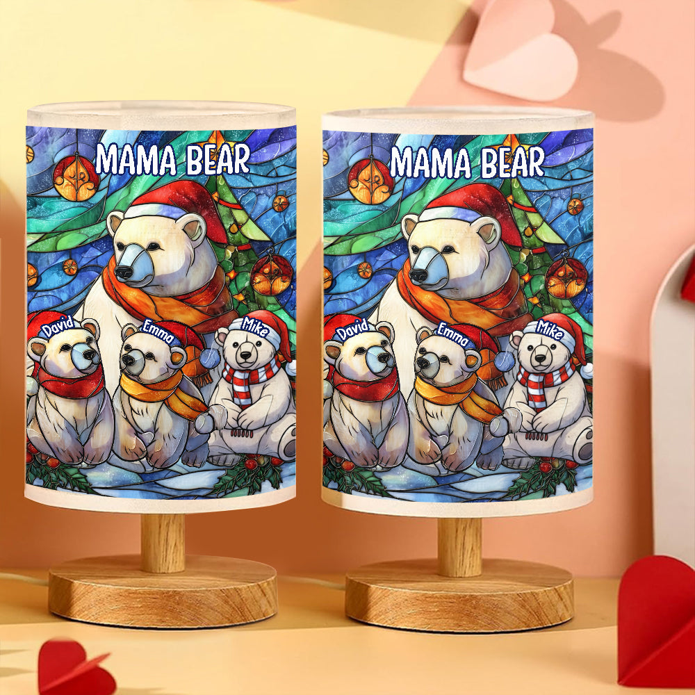 Lampe de table personnalisée « Maman Ours » avec socle en bois