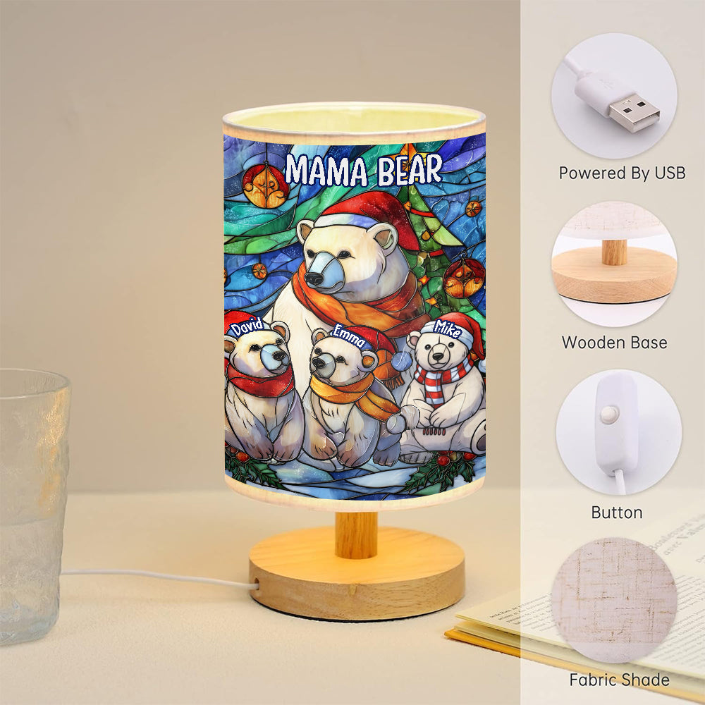 Lampe de table personnalisée « Maman Ours » avec socle en bois