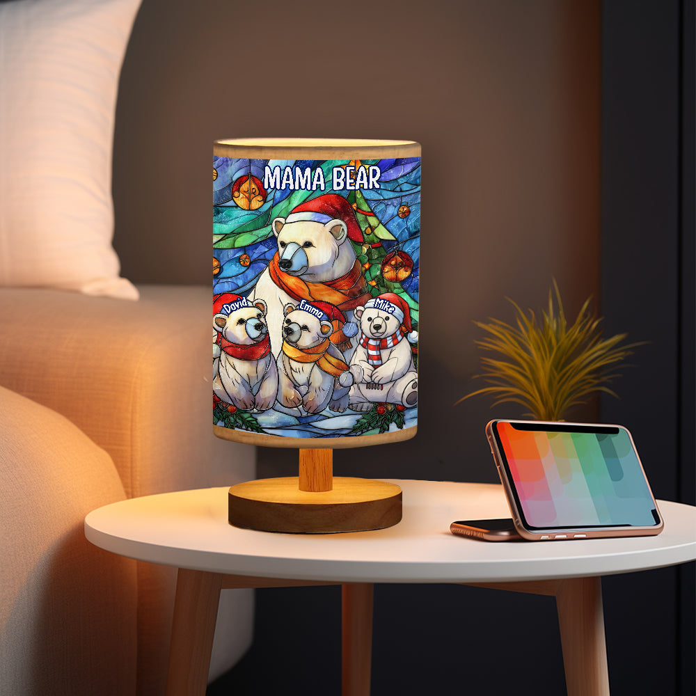 Lampe de table personnalisée « Maman Ours » avec socle en bois