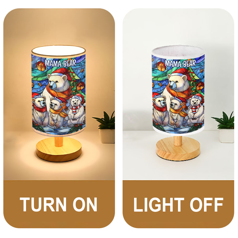 Lampe de table personnalisée « Maman Ours » avec socle en bois