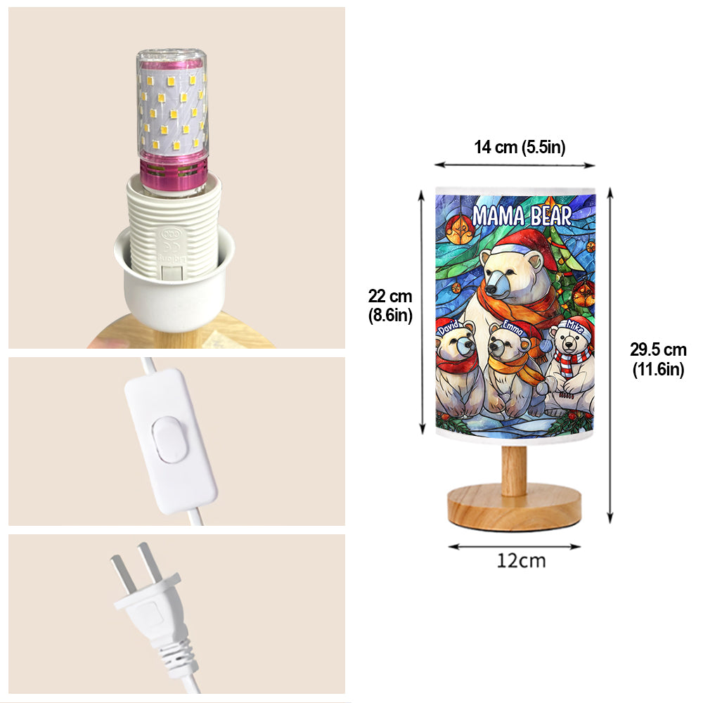 Lampe de table personnalisée « Maman Ours » avec socle en bois