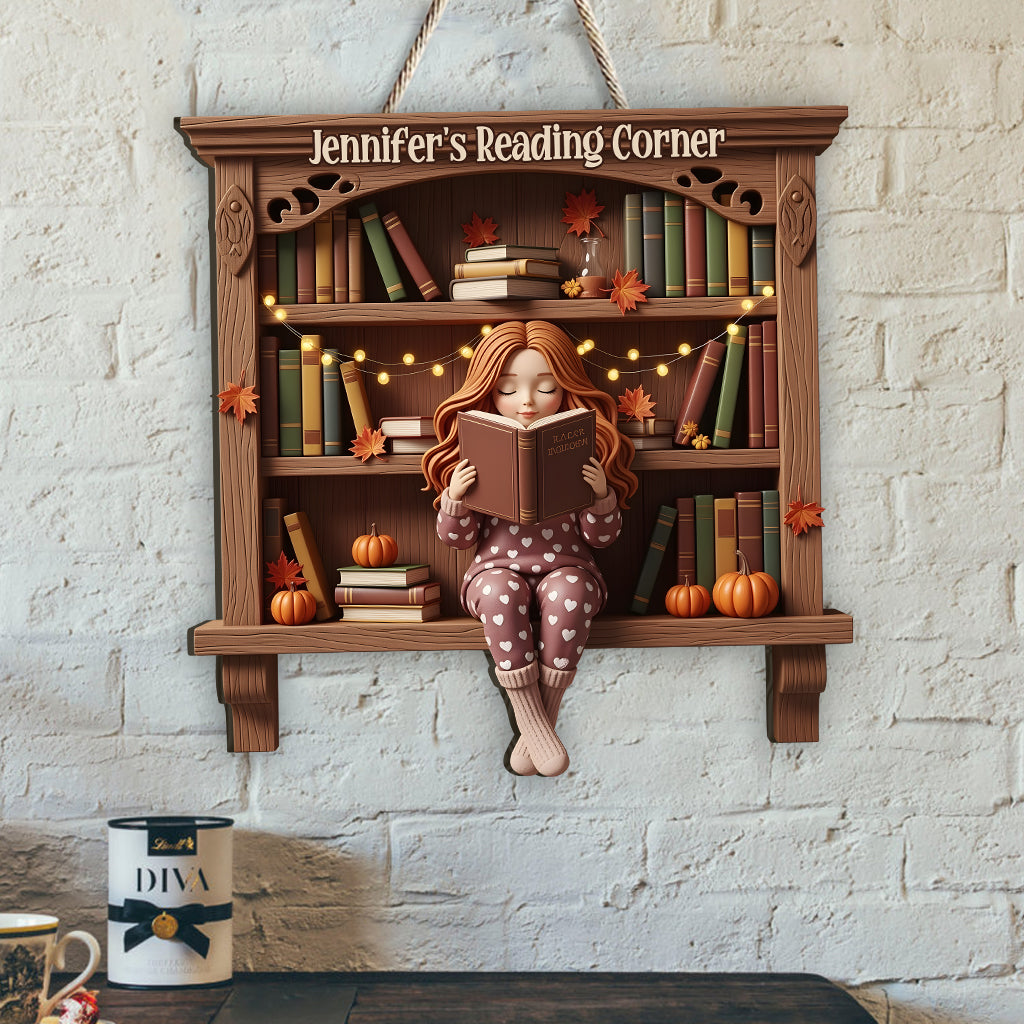 Coin lecture - Panneau en bois personnalisé en forme de livre