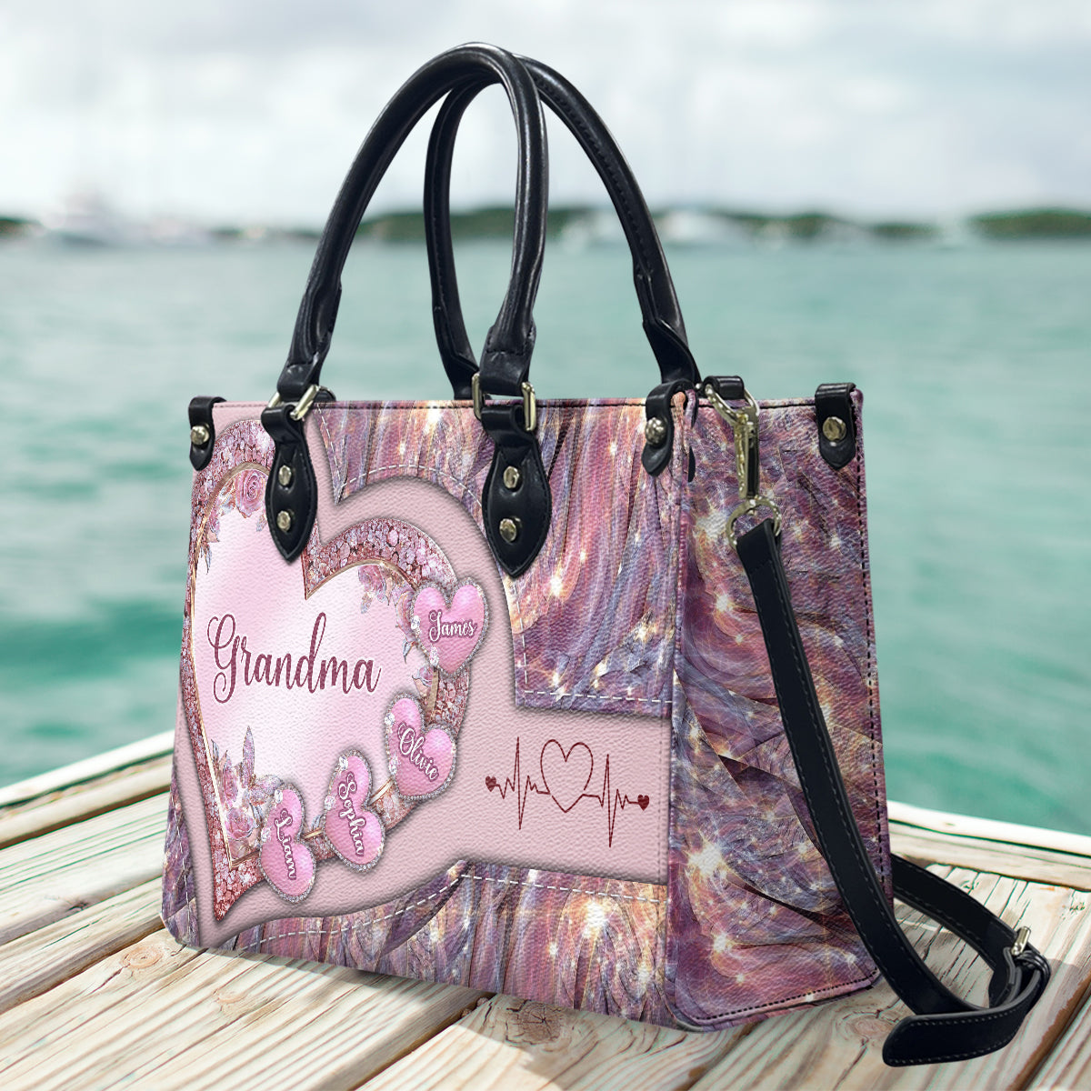 Sac à main en cuir personnalisé « Les chéries de la maman de grand-mère »