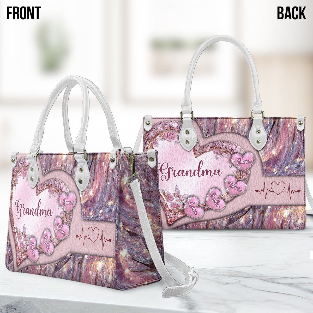 Sac à main en cuir personnalisé « Les chéries de la maman de grand-mère »