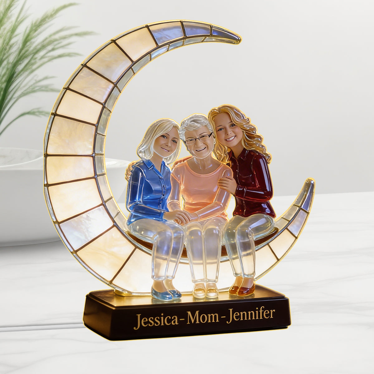 Lampe en forme de croissant de lune - Je t'aime - Veilleuse LED personnalisée en acrylique pour maman