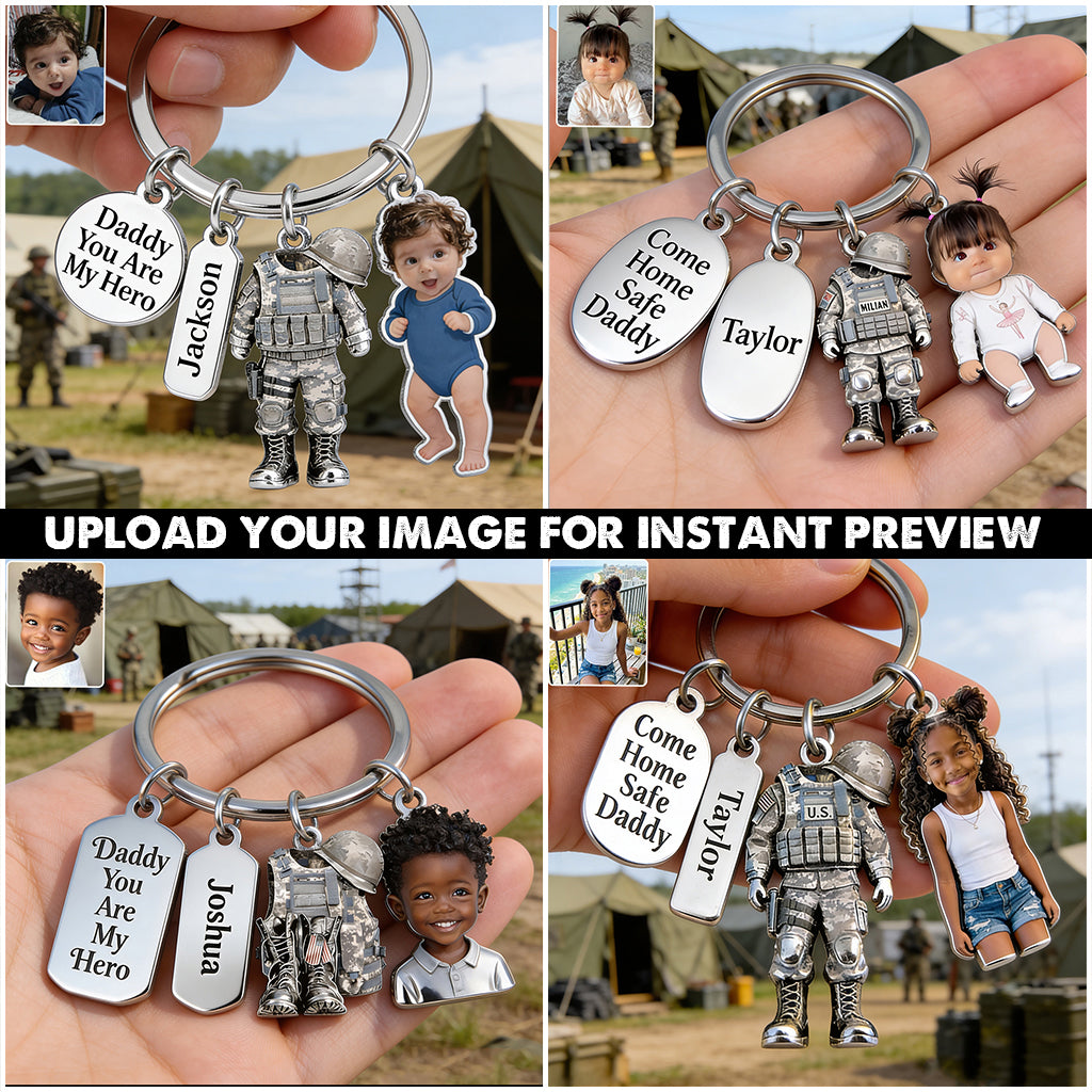 Rentre chez toi en toute sécurité Papa - Porte-clés premium vétéran personnalisé avec charms