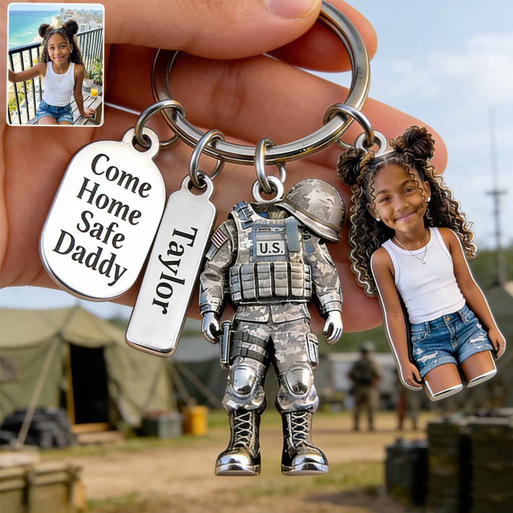 Rentre chez toi en toute sécurité Papa - Porte-clés premium vétéran personnalisé avec charms