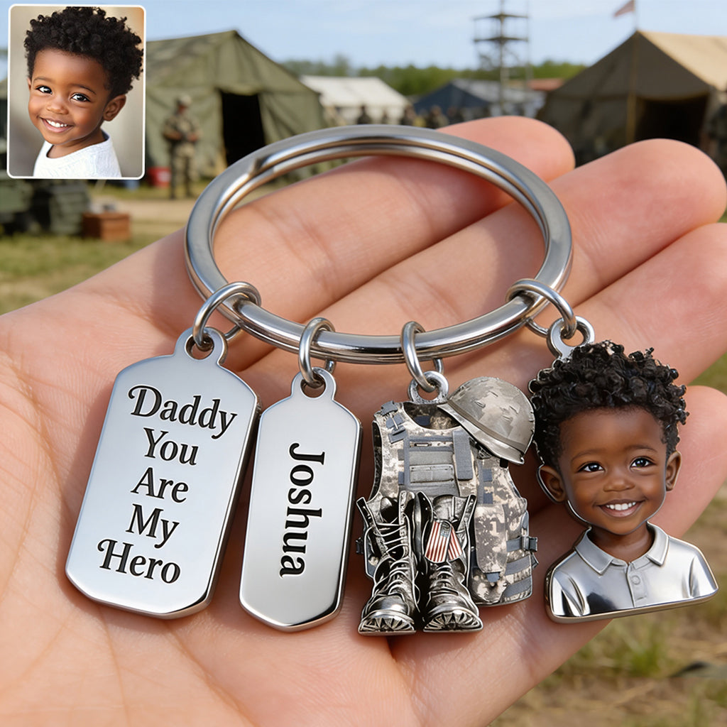 Rentre chez toi en toute sécurité Papa - Porte-clés premium vétéran personnalisé avec charms