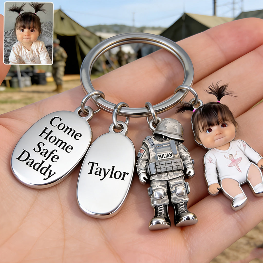 Rentre chez toi en toute sécurité Papa - Porte-clés premium vétéran personnalisé avec charms