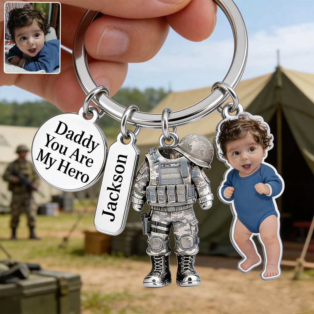 Rentre chez toi en toute sécurité Papa - Porte-clés premium vétéran personnalisé avec charms
