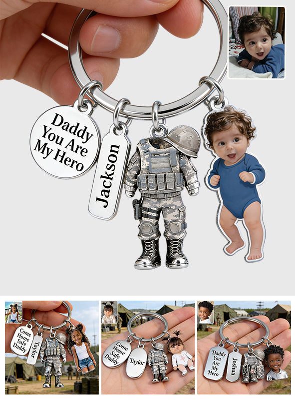 Rentre chez toi en toute sécurité Papa - Porte-clés premium vétéran personnalisé avec charms