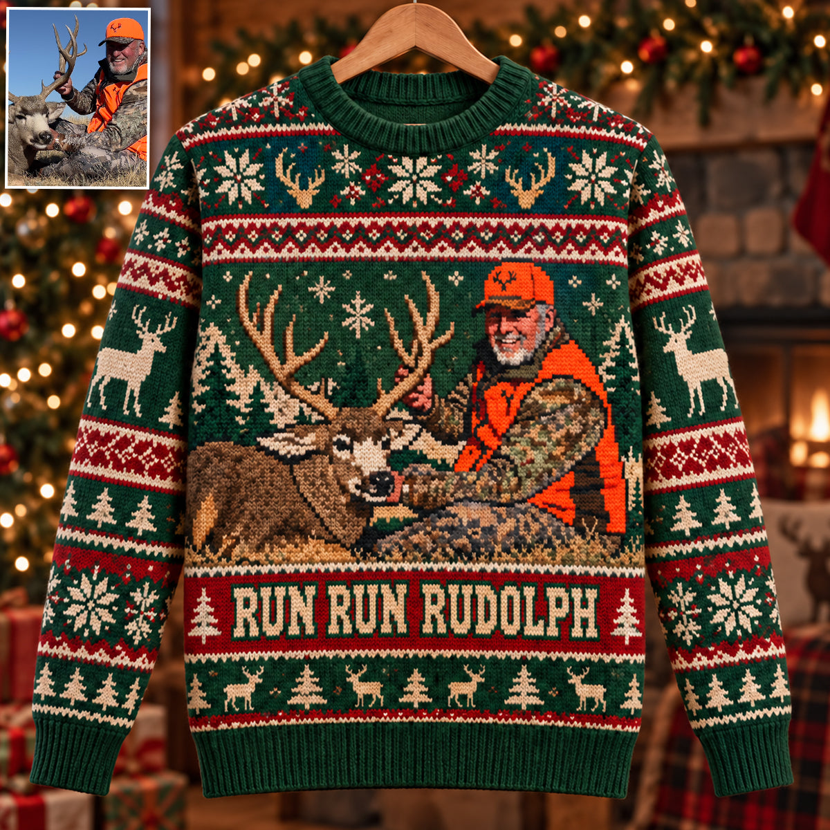 Pull Personnalisé Run Run Rudolph - Sweatshirt de Chasse Personnalisé