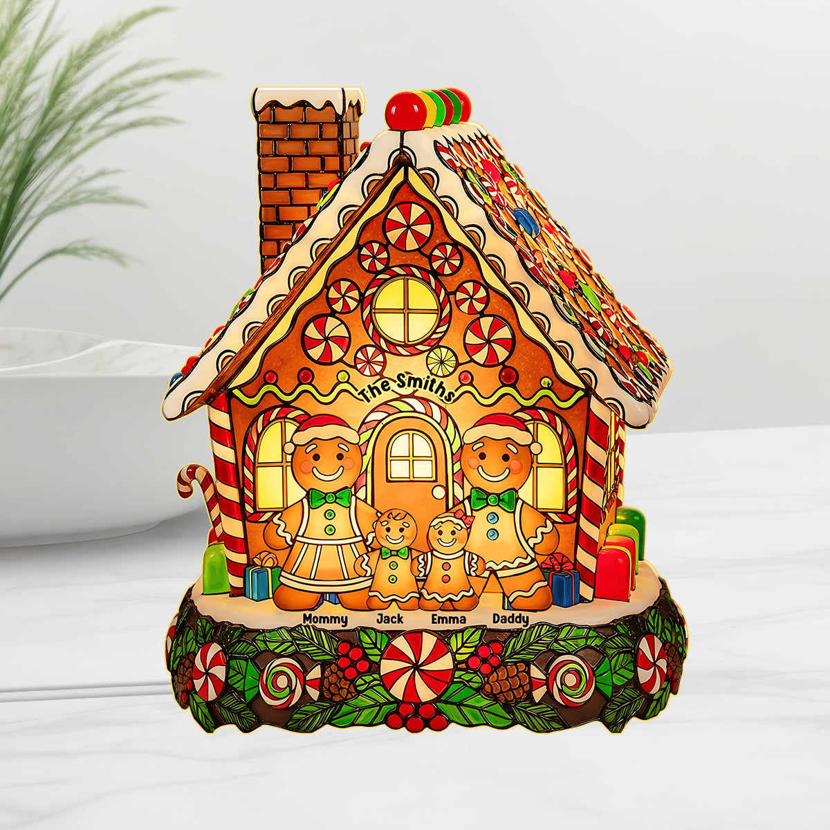 Veilleuse LED personnalisée en acrylique « Camion rouge en pain d'épice Joyeux Noël » pour toute la famille