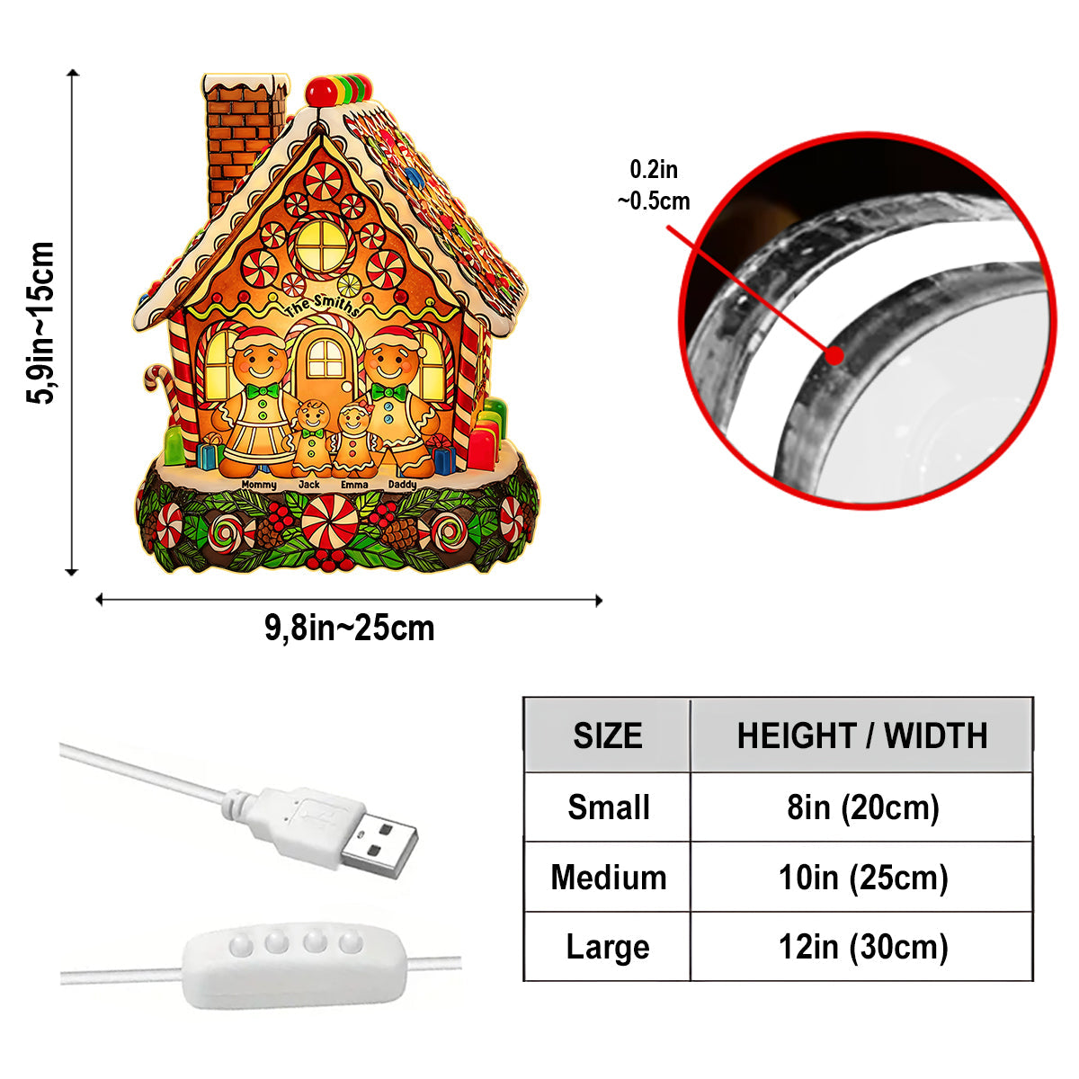 Veilleuse LED personnalisée en acrylique « Camion rouge en pain d'épice Joyeux Noël » pour toute la famille