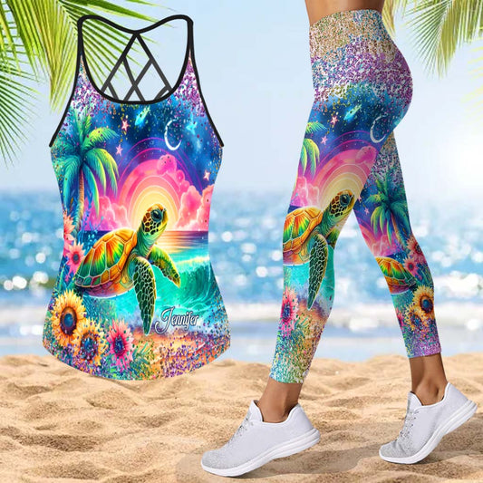 Débardeur et legging personnalisés Tortue marine Tournesol - Débardeur et legging Tortue croisée personnalisés