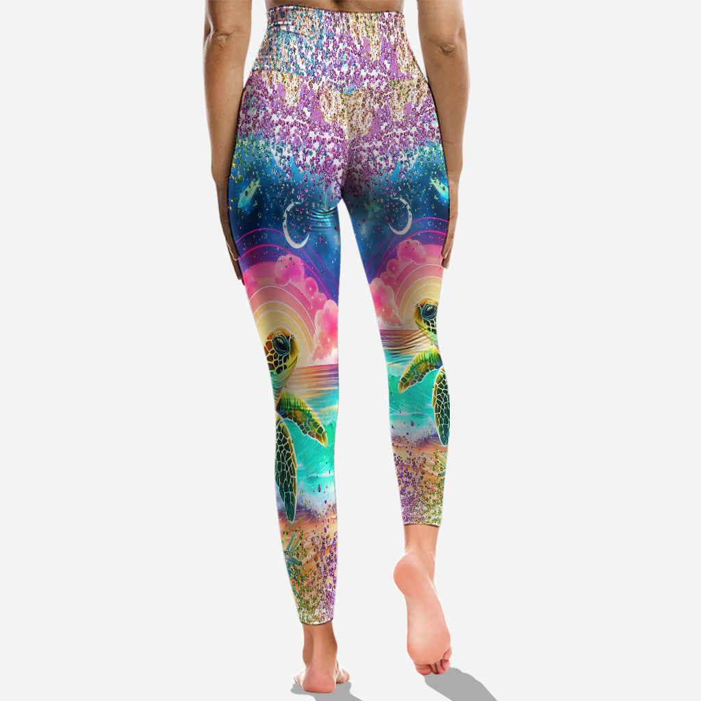 Sea Turtle Sunflower - Personalized Turtle Cross Tank Top and Leggings