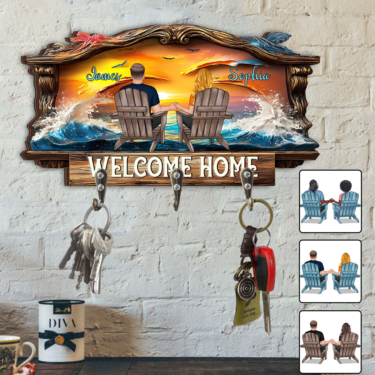 Welcome Home - Personalized Couple Custom Shaped Key Rack