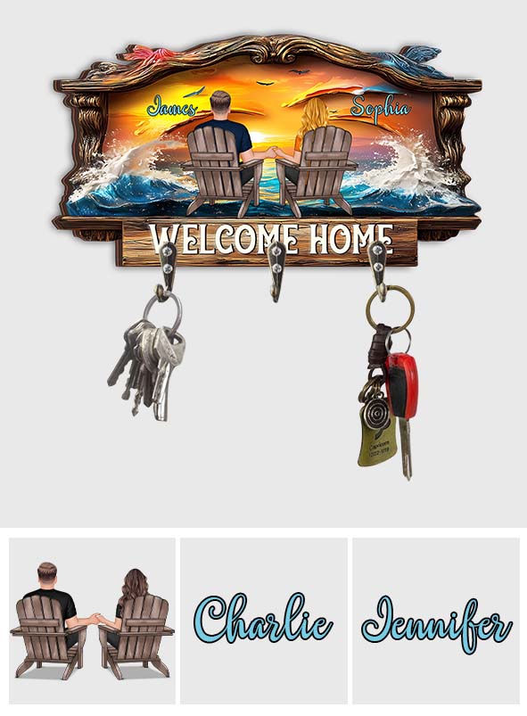 Welcome Home - Personalized Couple Custom Shaped Key Rack