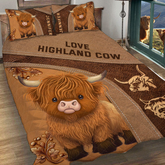 Cute Highland Cows - Personalized Highland Cow Quilt Set