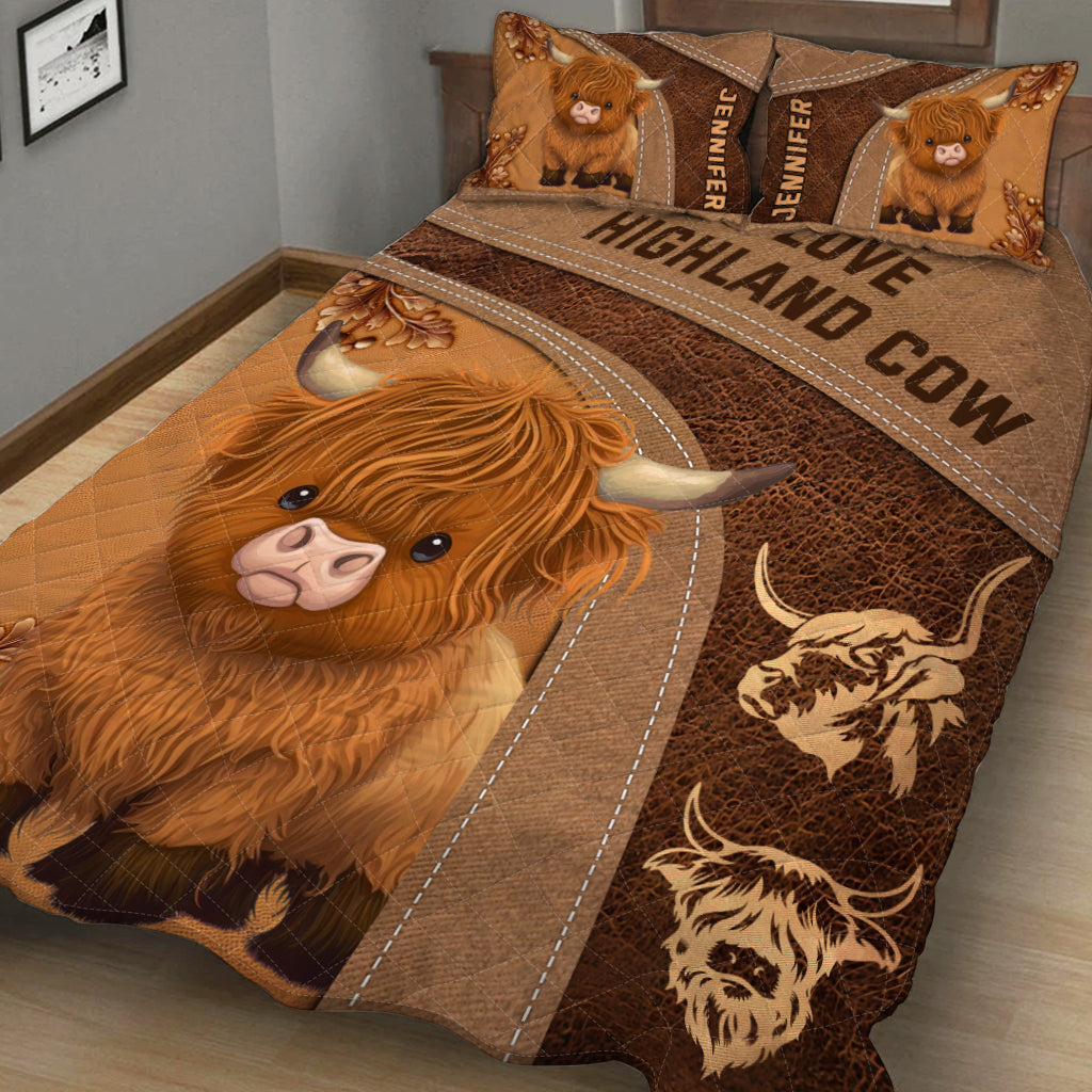 Cute Highland Cows - Personalized Highland Cow Quilt Set