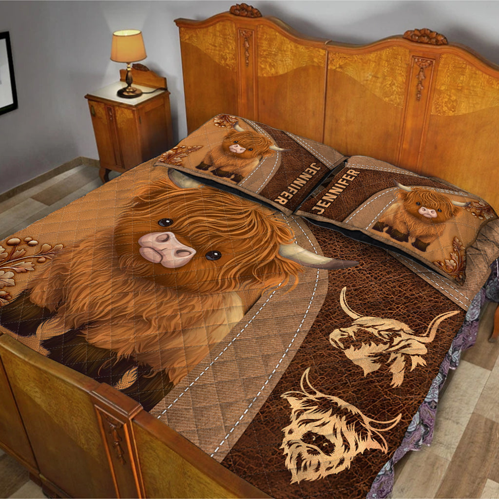 Cute Highland Cows - Personalized Highland Cow Quilt Set