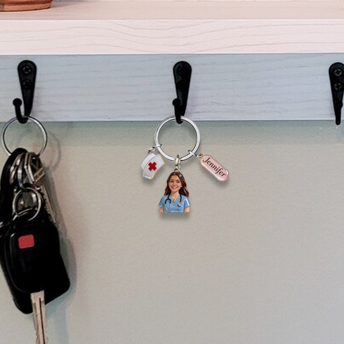 Custom Any Photo - Personalized Nurse Keychain With Charms