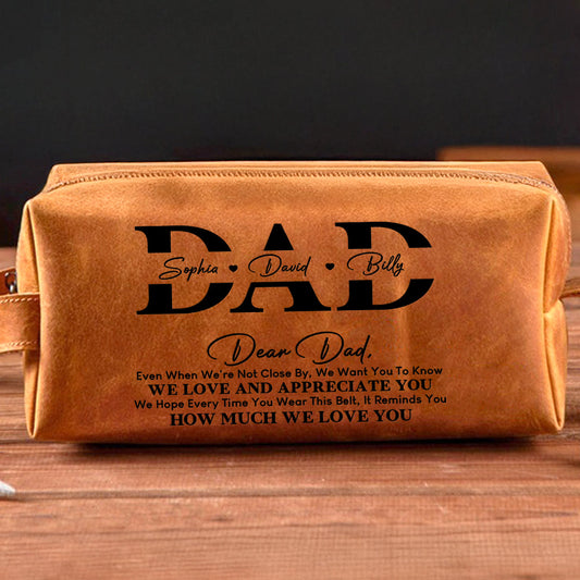Nous t'aimons papa - Trousse de toilette personnalisée en cuir pour père