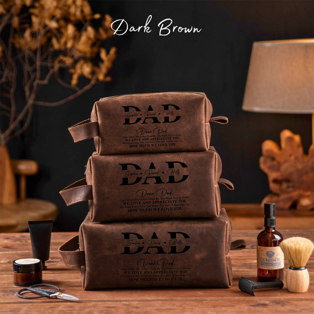We Love You Dad - Personalized Father Leather Toiletry Bag