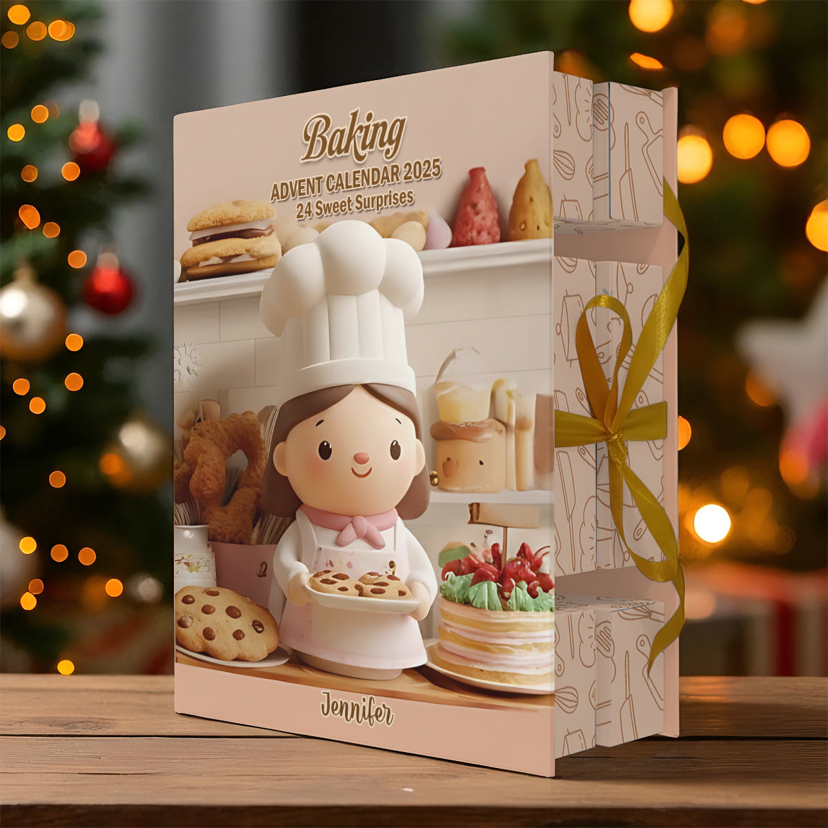 Love Baking - Personalized Baking Folded Advent Calendar With Ornaments