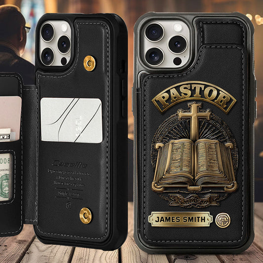 Cadeau pour pasteur - Étui portefeuille personnalisé pour téléphone portable