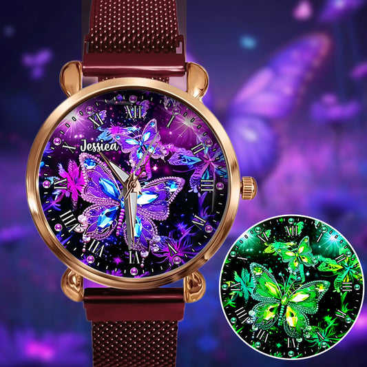 Amoureuses des papillons - Montre-bracelet personnalisée pour femme avec papillon 