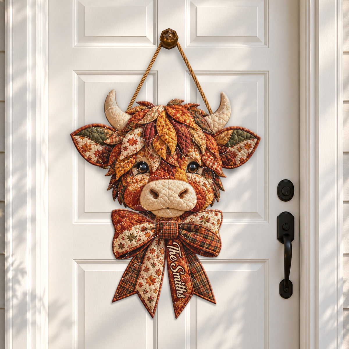 Vache des Highlands Saison Automne - Panneau de Porte Matelassé Personnalisé