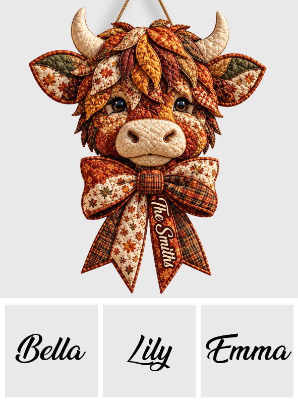Vache des Highlands Saison Automne - Panneau de Porte Matelassé Personnalisé
