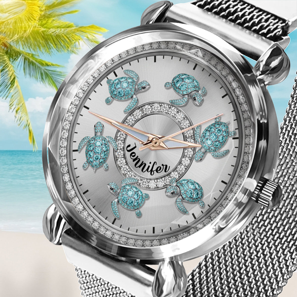 Montre-bracelet personnalisée pour femme « J’adore les tortues » 