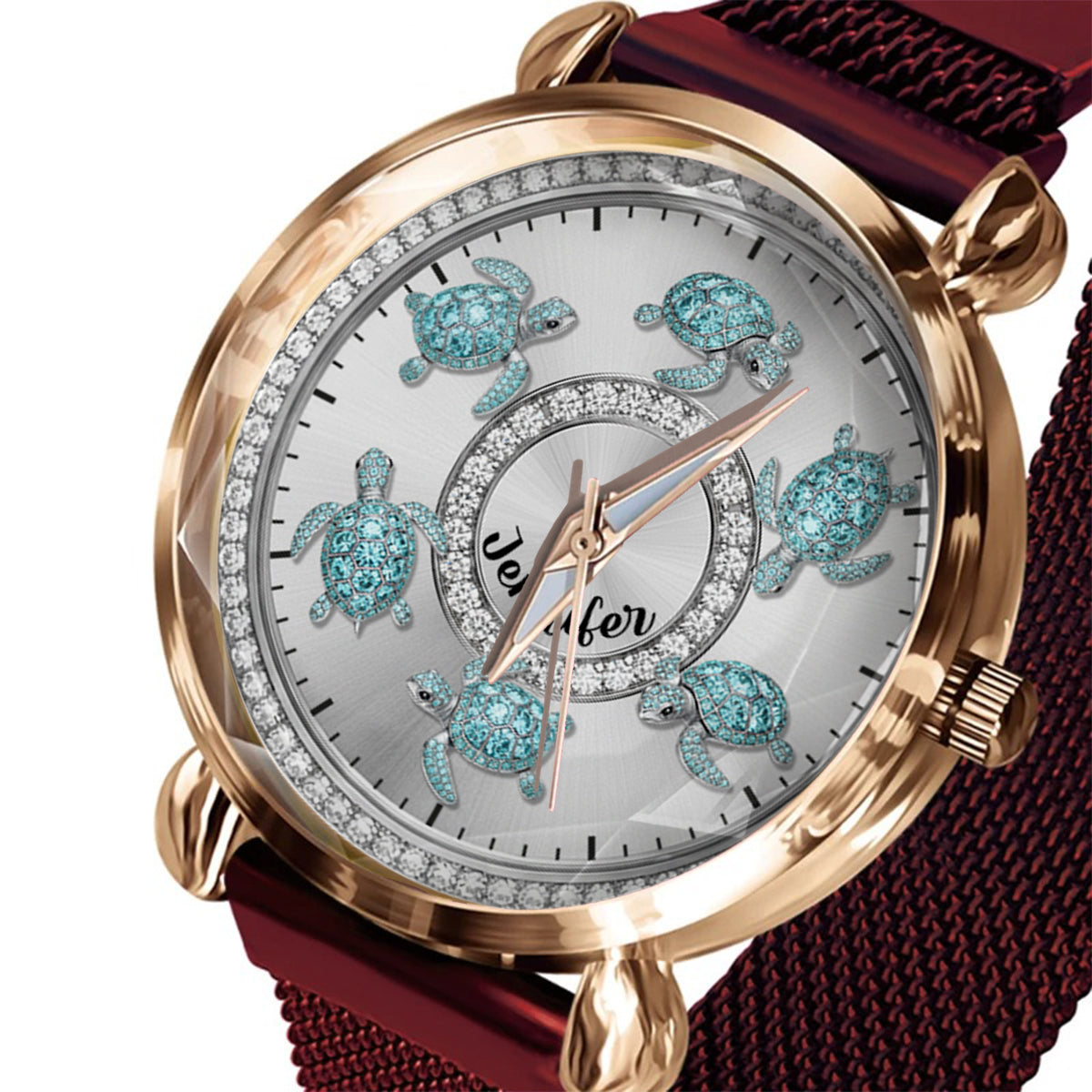 Montre-bracelet personnalisée pour femme « J’adore les tortues » 