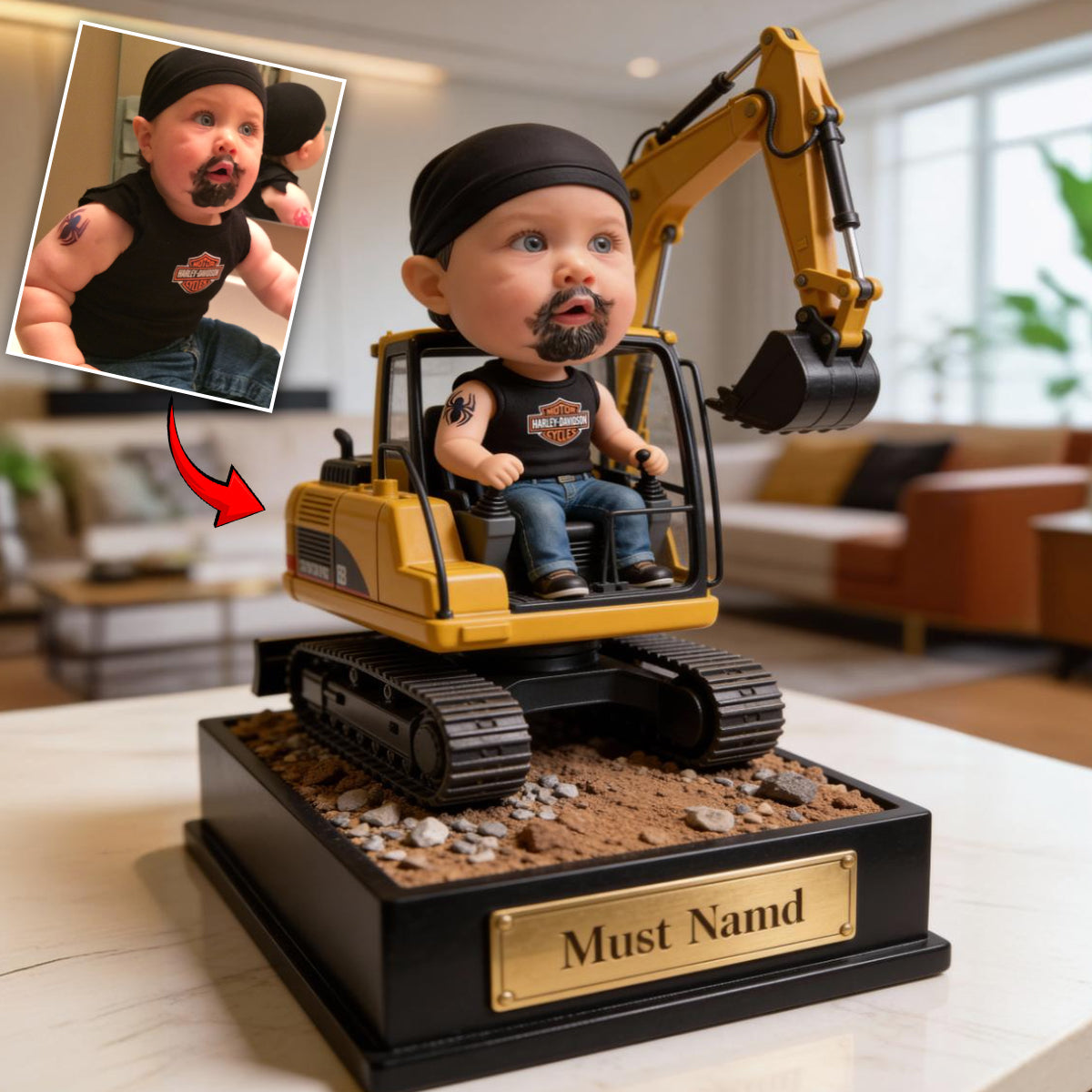 Tracteur excavateur, thème construction - Plaque acrylique personnalisée de forme sur mesure