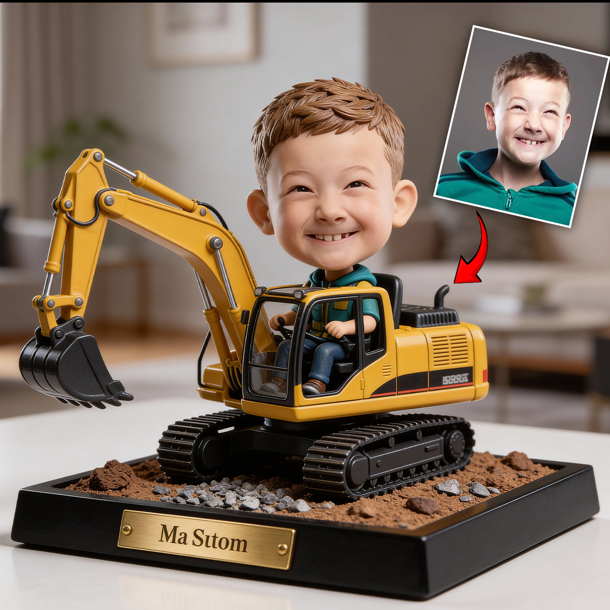 Tracteur excavateur, thème construction - Plaque acrylique personnalisée de forme sur mesure