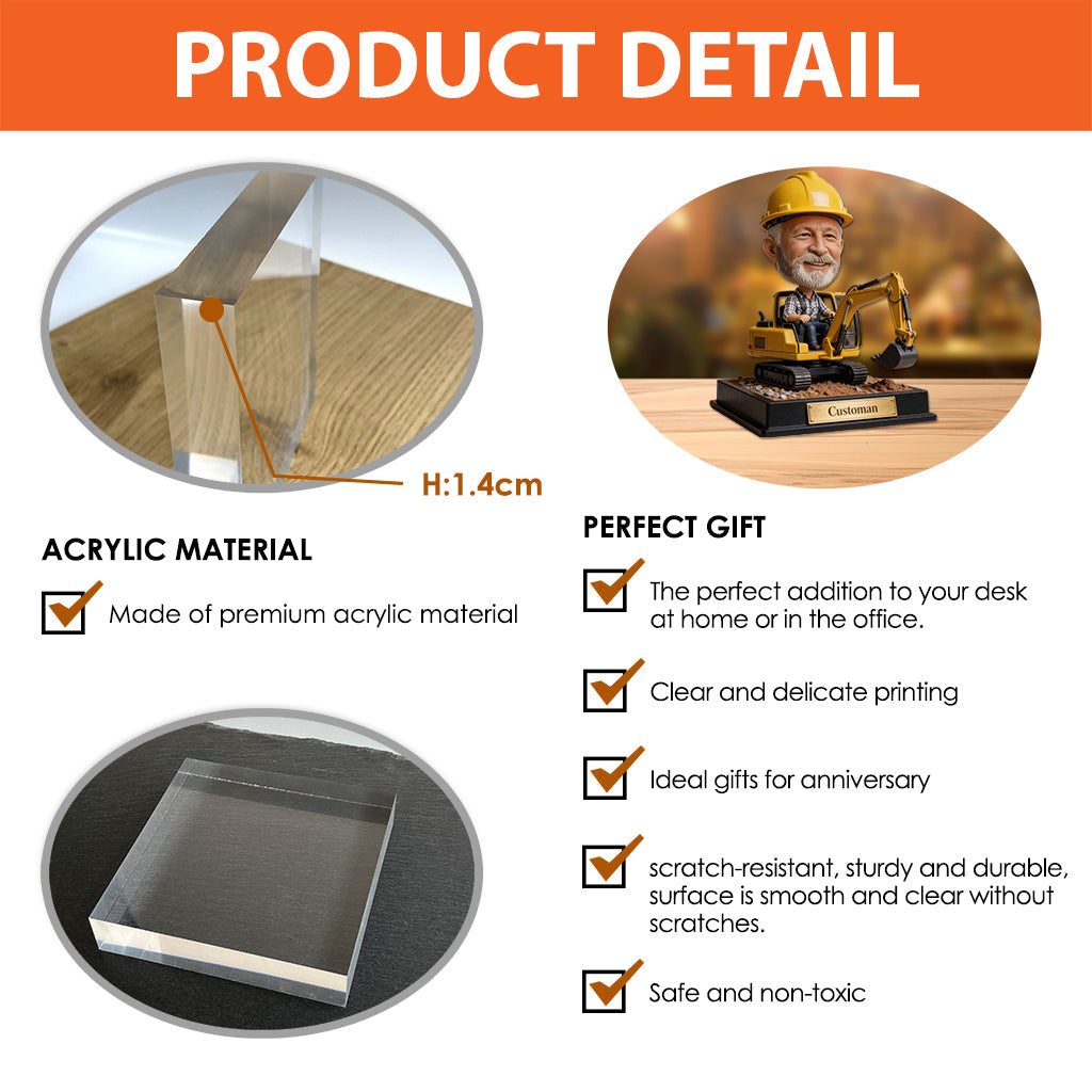 Tracteur excavateur, thème construction - Plaque acrylique personnalisée de forme sur mesure