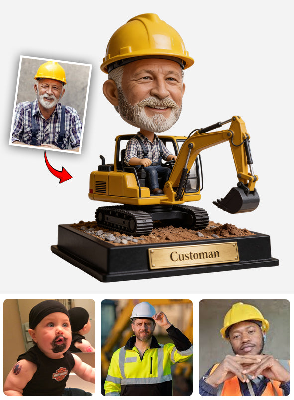 Tracteur excavateur, thème construction - Plaque acrylique personnalisée de forme sur mesure
