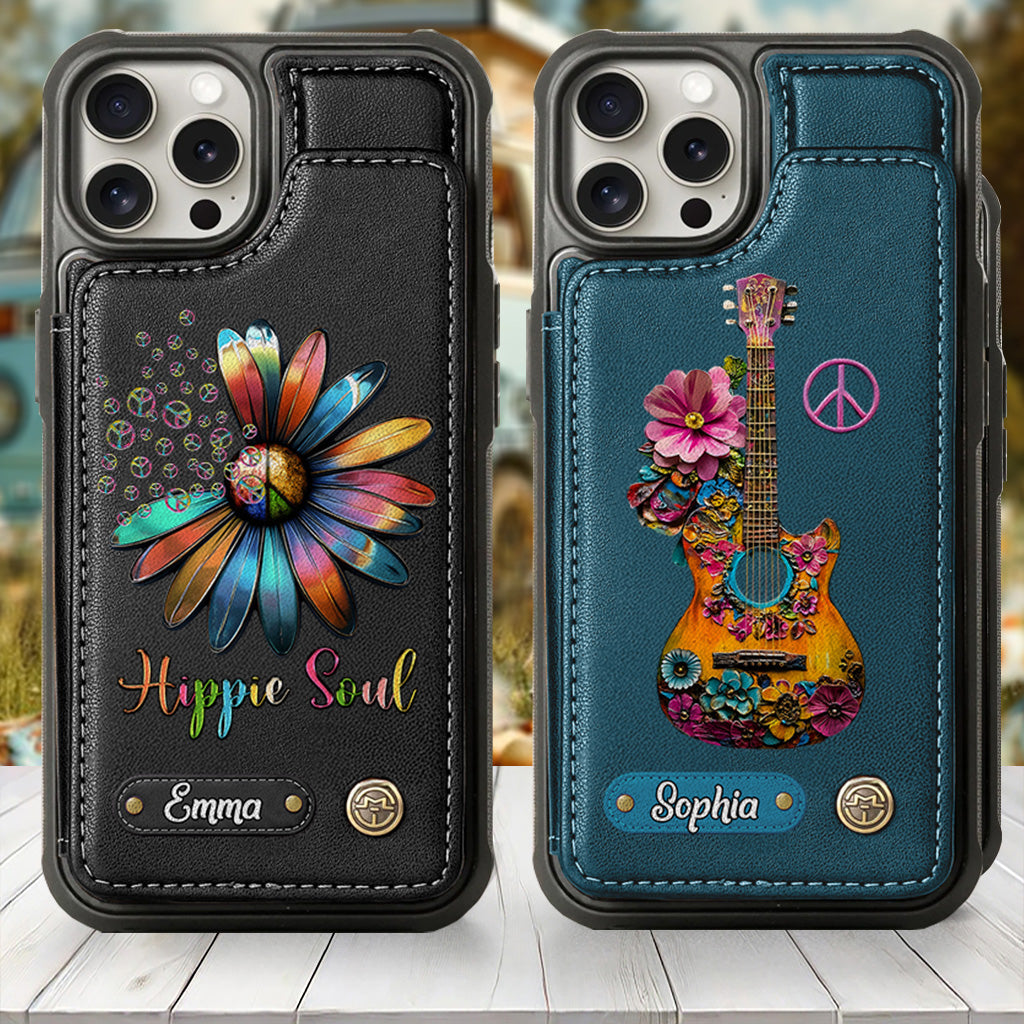 Hippie Soul - Étui portefeuille personnalisé pour téléphone style hippie