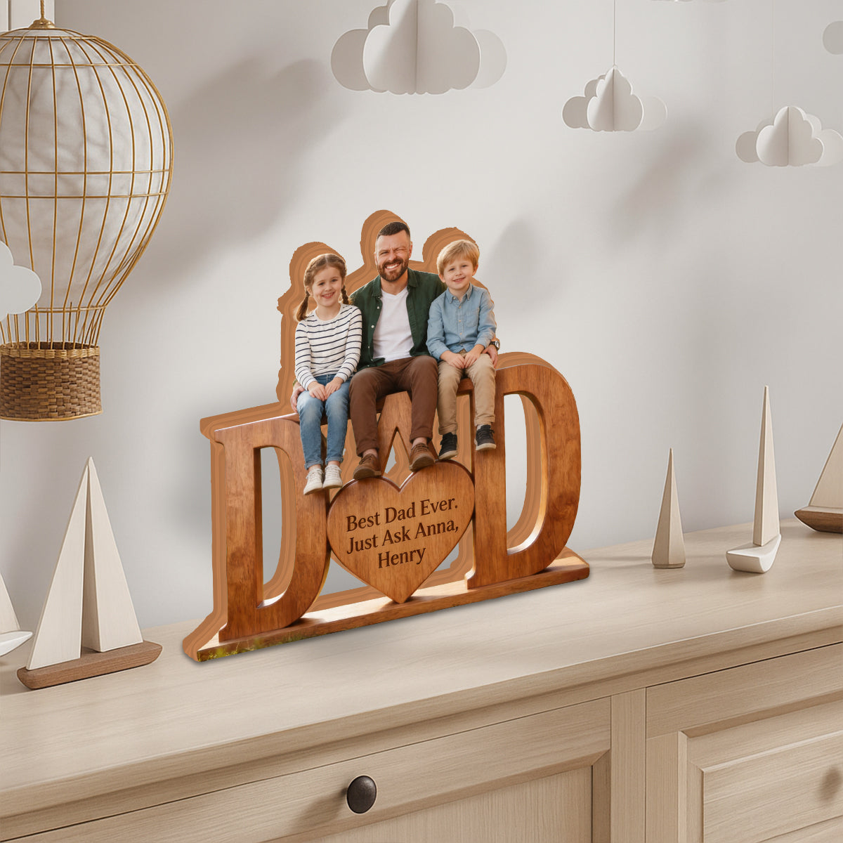 Meilleur Papa - Plaque en Bois Personnalisée en Forme Unique