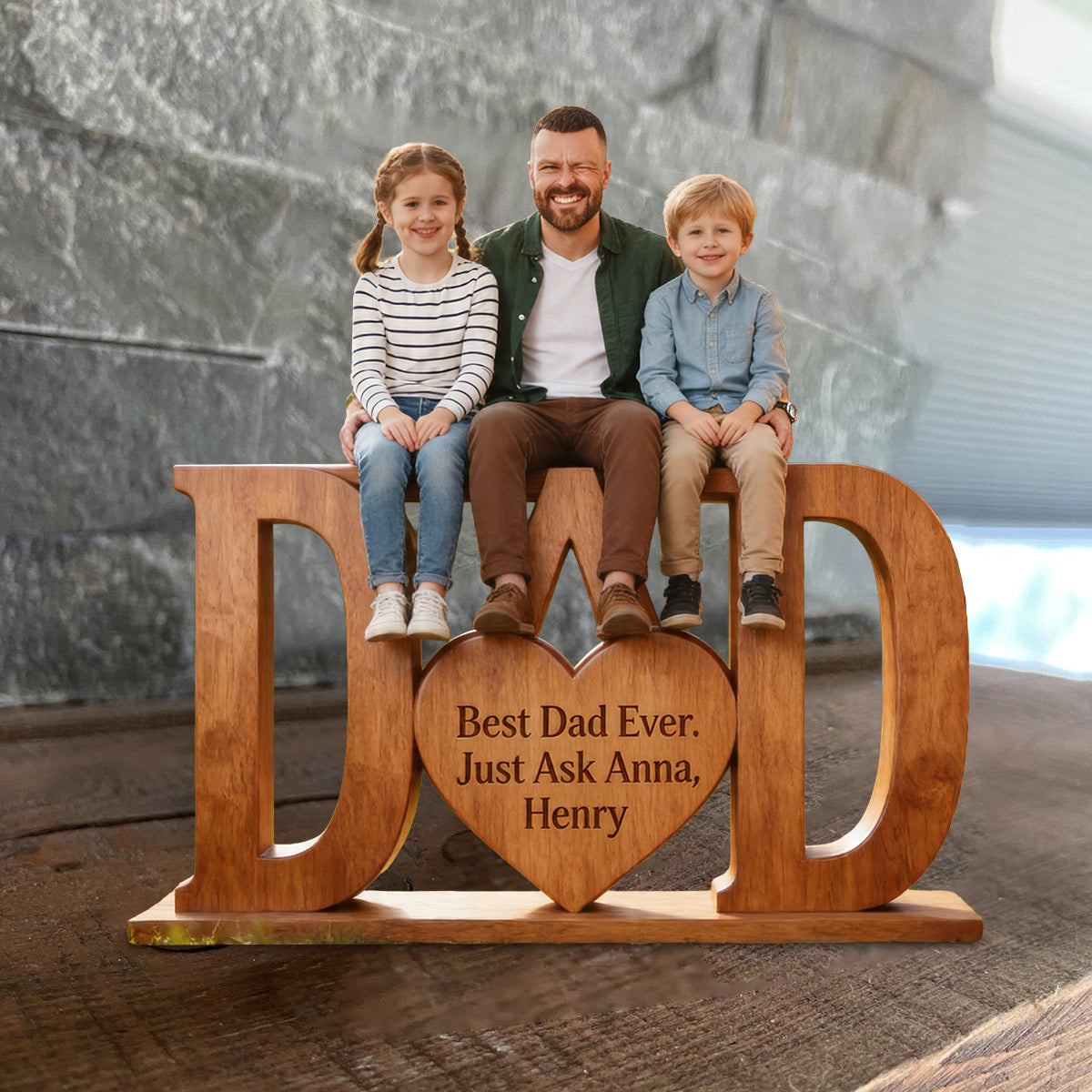 Meilleur Papa - Plaque en Bois Personnalisée en Forme Unique