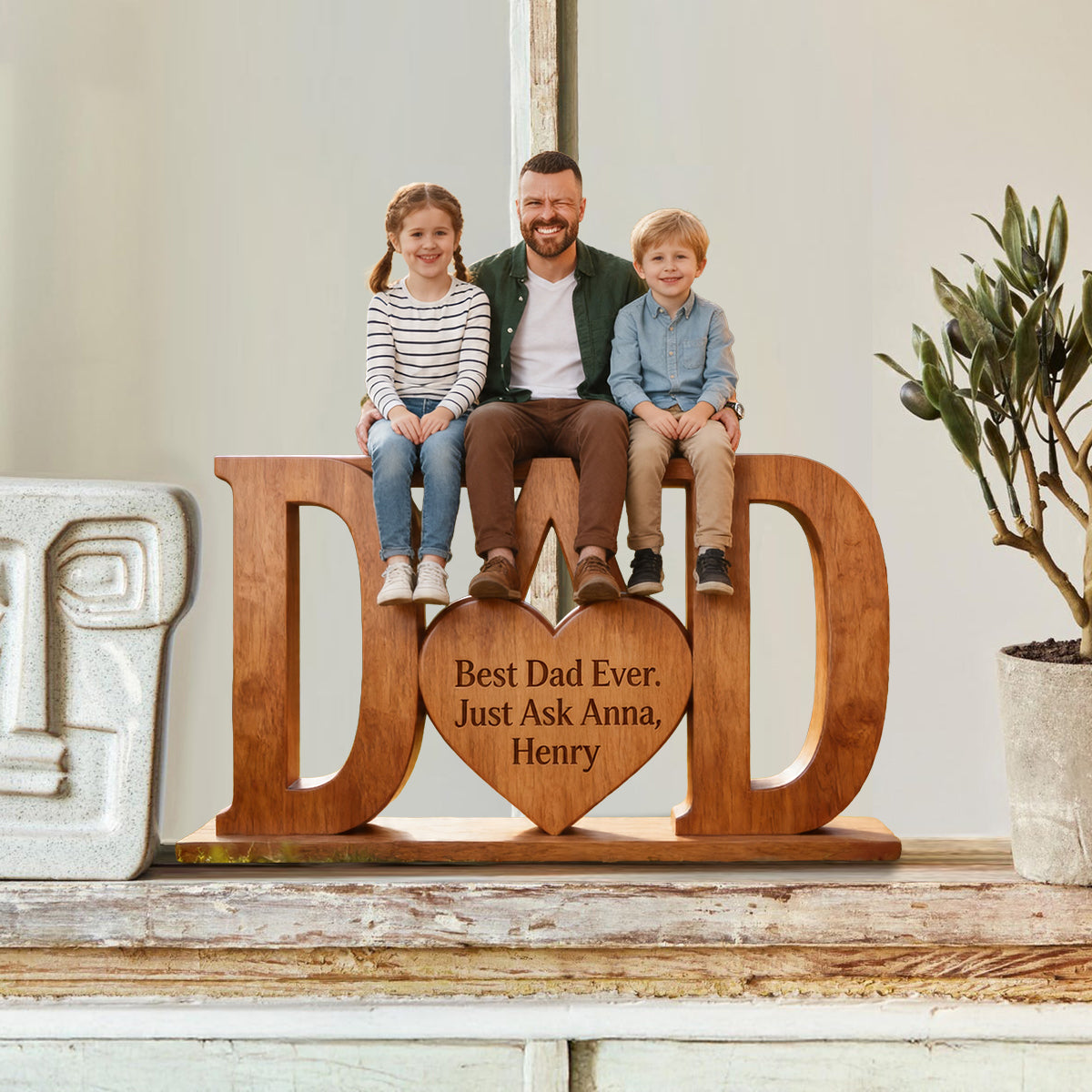 Meilleur Papa - Plaque en Bois Personnalisée en Forme Unique