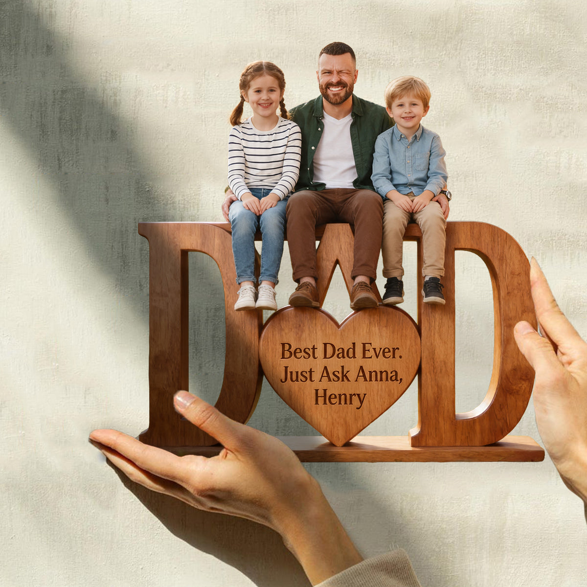 Meilleur Papa - Plaque en Bois Personnalisée en Forme Unique