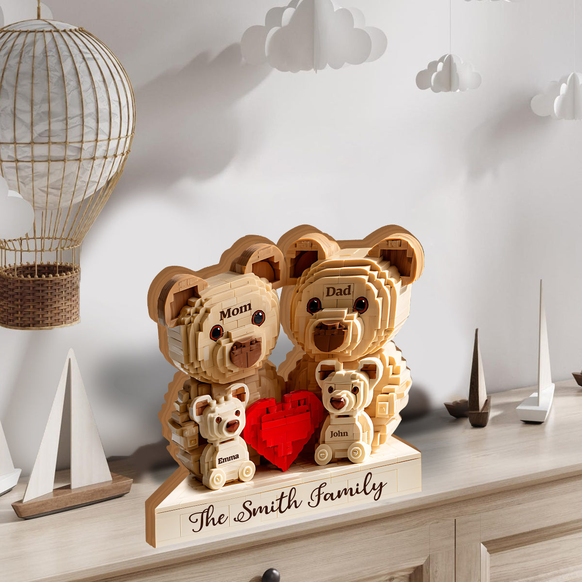 Famille d'ours adorables - Plaque en bois personnalisée en forme de famille