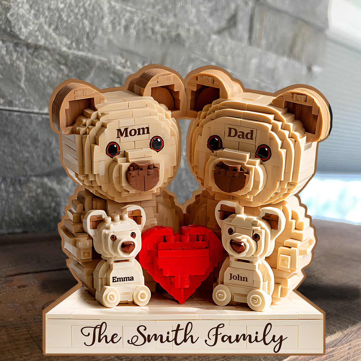 Famille d'ours adorables - Plaque en bois personnalisée en forme de famille
