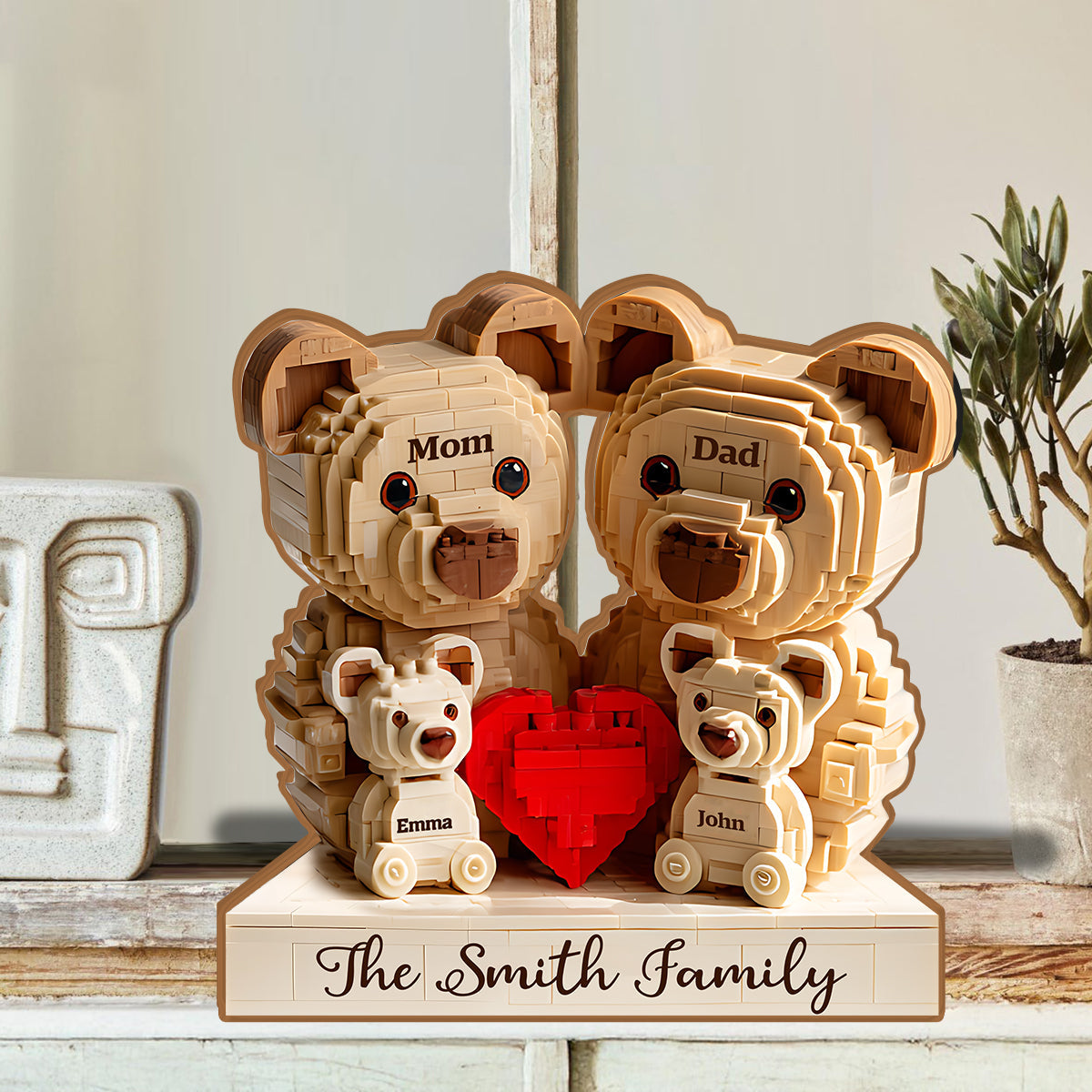 Famille d'ours adorables - Plaque en bois personnalisée en forme de famille