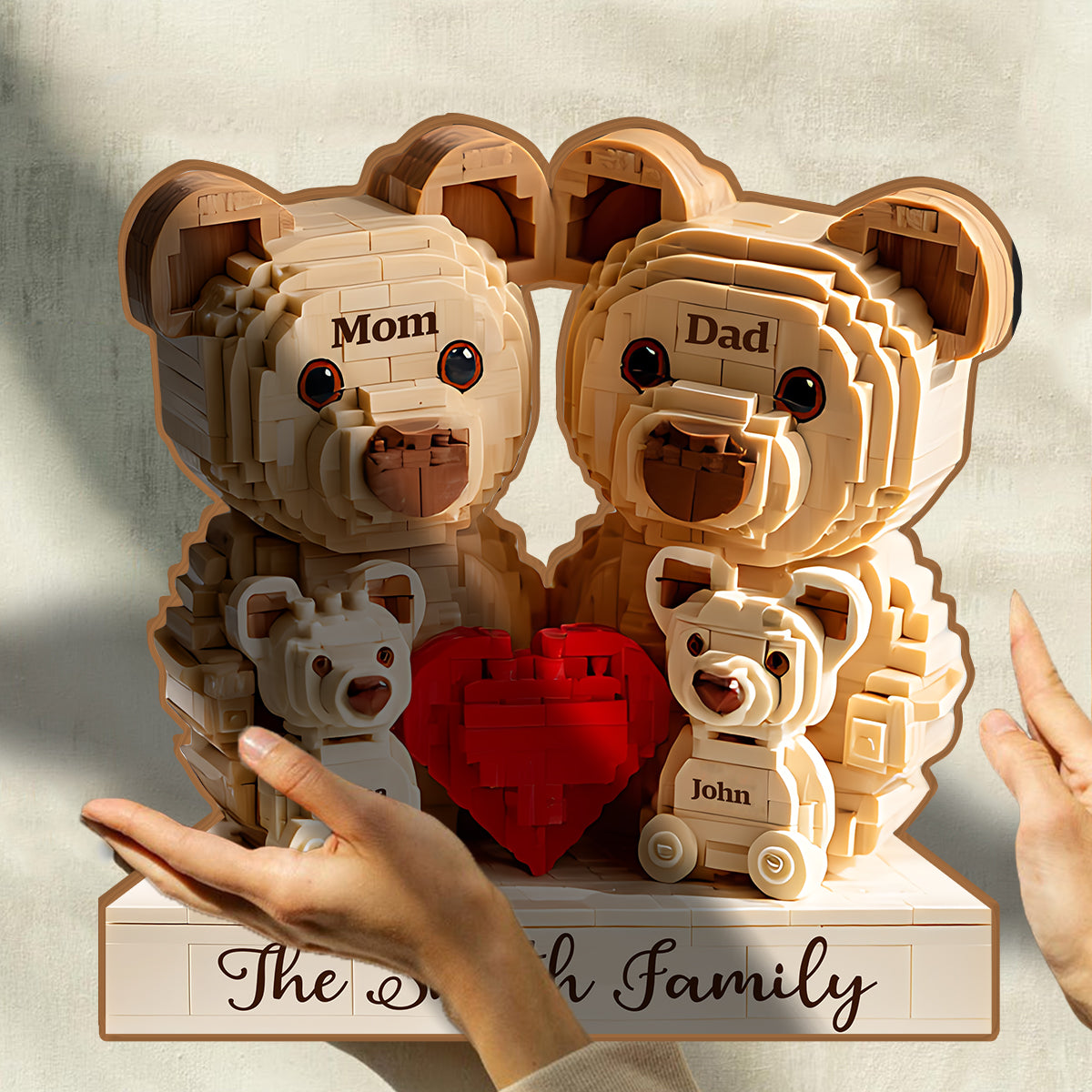 Famille d'ours adorables - Plaque en bois personnalisée en forme de famille