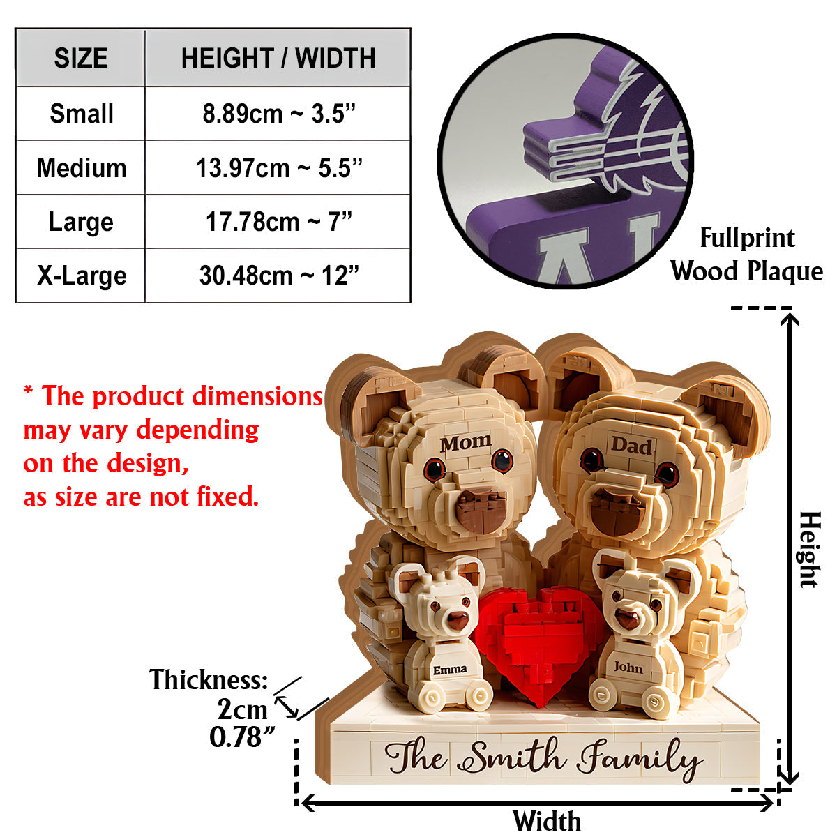 Famille d'ours adorables - Plaque en bois personnalisée en forme de famille