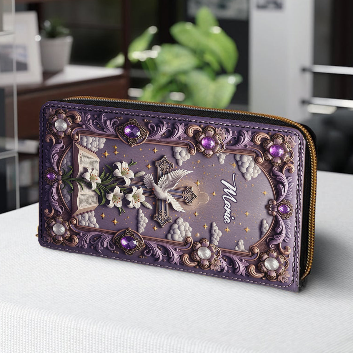 Foi éternelle - Portefeuille long en cuir chrétien personnalisé